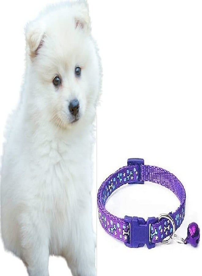 Smart Pups Long Small Girl Printed Dog and Cat Everyday Collar Belt/Small Bell for Playing Small Breed Dogs - Purple (18-30 cm) - Image 2
